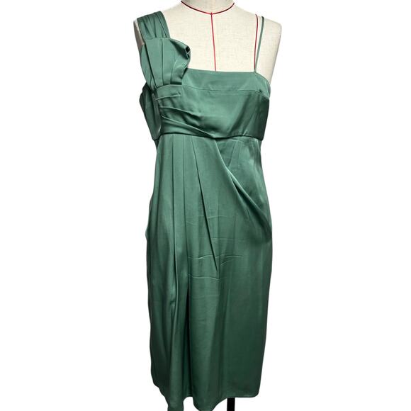 Armani Collezioni Womens Size 10 Green Silk Blend One Shoulder Cocktail Dress - Picture 1 of 5